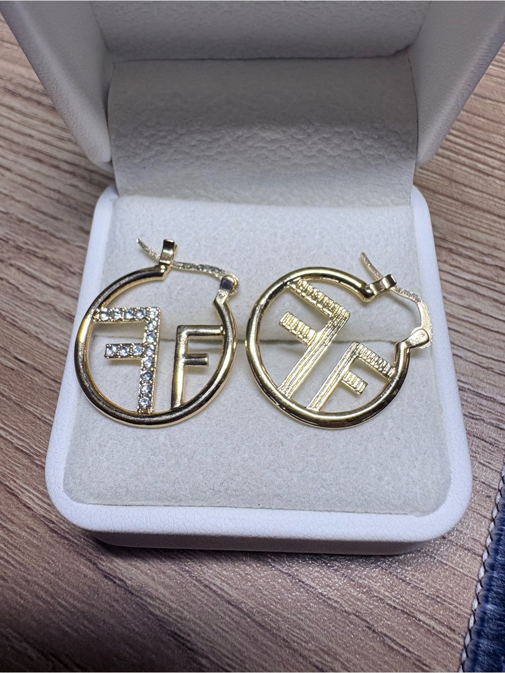 Gold-Tone Crystal Hoop Earrings - Picture 2 of 3